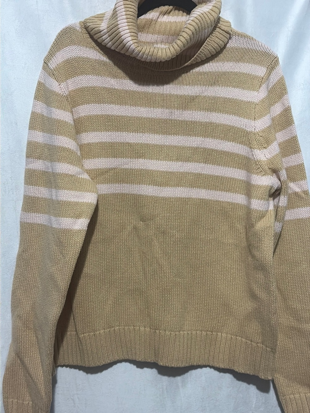 J Crew Striped Turtleneck Sweater - Beige & White